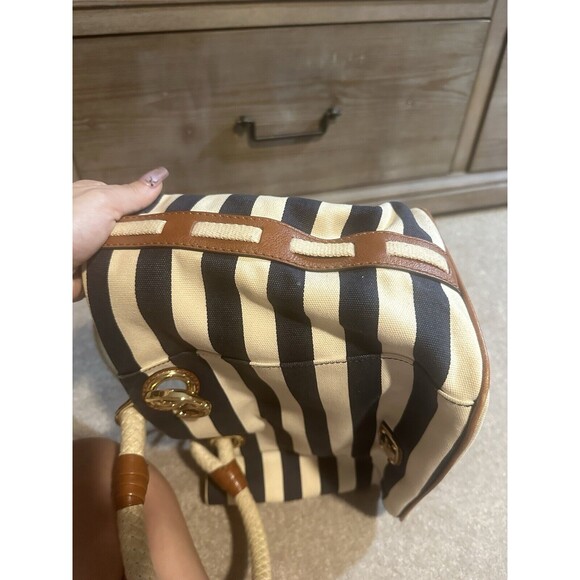 Michael Kors Marina Navy Blue White Stripe Nautical Canvas Tote - Picture 14 of 16